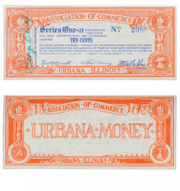 Urbana. IL, 10 Cent Scrip, Urbana Association of Commerce, March 7, 1933