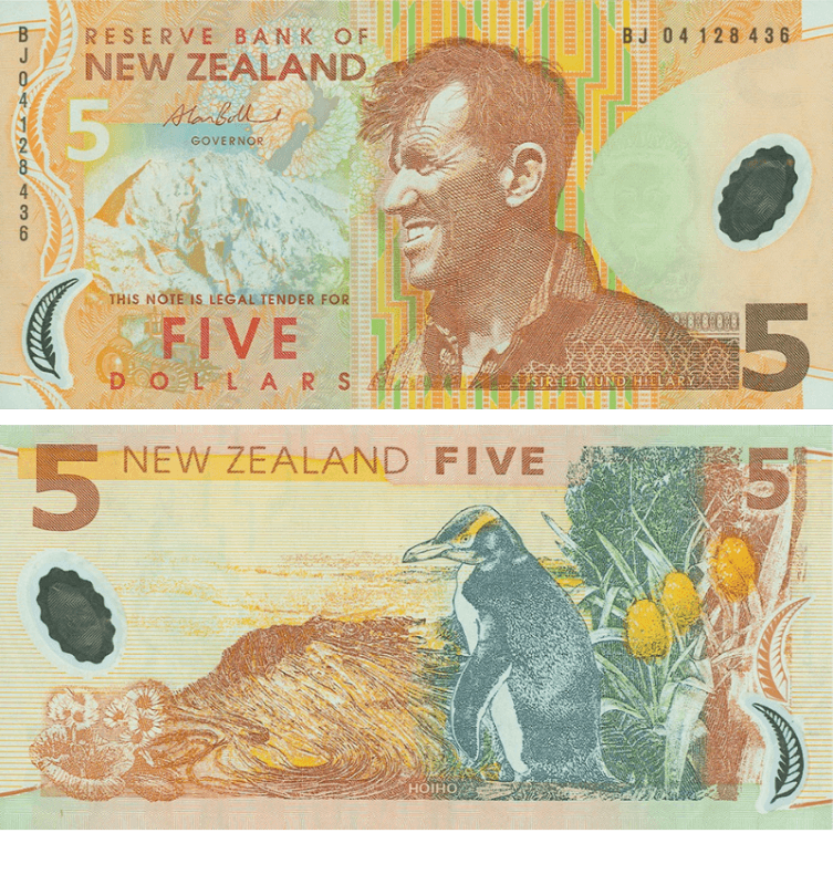 New Zealand, $5 Polymer Note, 1999